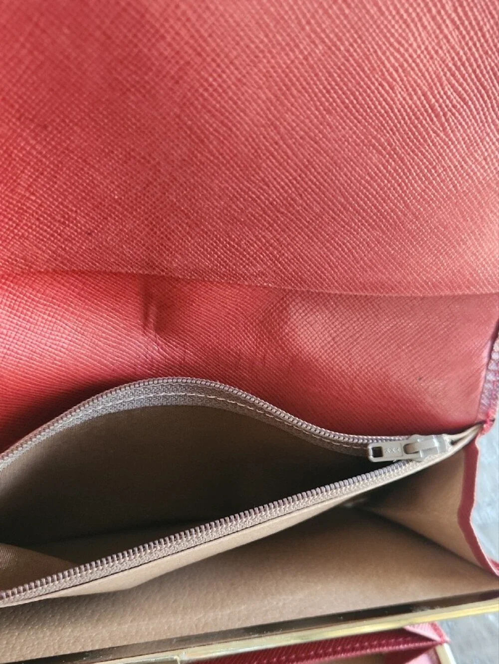 Givenchy Red Textured Leather Long Wallet with Gold Corner Accents